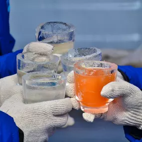 Enjoy the winter wonderland of interactive ice architecture while sipping the coolest beverages from glasses made entirely of ice.