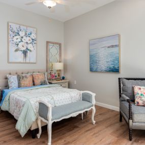 bedroom in assisted living apartment