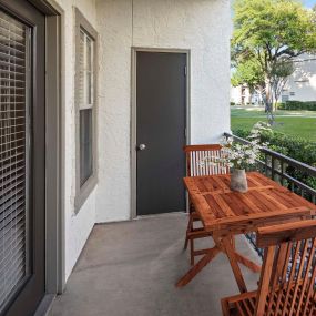 Private patio with storage closet at Camden Legacy Creek