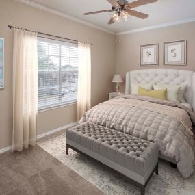 Bedroom with window and ceiling fan