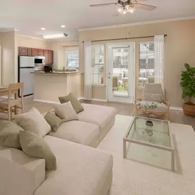 First-floor home with wood-style flooring at Camden Legacy Creek apartments in Plano, TX