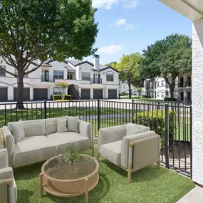 First-floor private yard at Camden Legacy Creek apartments in Plano, TX