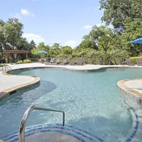 Close in view of the pool at Camden Legacy Creek apartments in Plano, TX