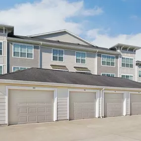 Private garages at Camden Northpointe Apartments in Tomball, TX