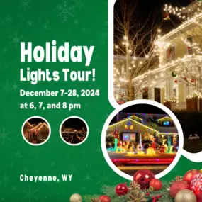 Starting this Saturday, join the Cheyenne Street Railway Trolley for the annual Holiday Lights Tours. From December 7 to 28th, view beautifully decorated homes and yards from the warmth and comfort of the trolley.