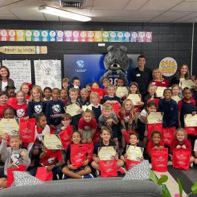 Had such a great time with the kids today! 2 first grade classes! Such a great project for the kids! Happy to support the Little Free Pantry and all the kids! And they LOVED Champ!! We provided goodie bags and printed their certificates!