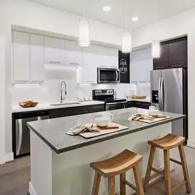 Kitchen with stainless steel appliances