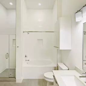 Townhome bathroom with stand up shower and soaking tub