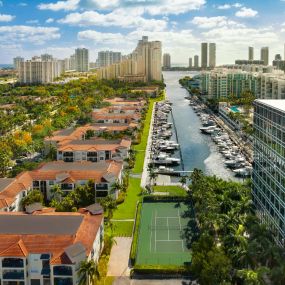 Intercoastal waterway close to nightlife shopping and retail with outdoor tennis courts at Camden Aventura apartments in Aventura, Florida.