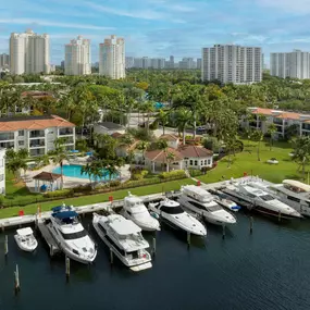 Boat yacht marina on the intercoastal at Camden Aventura apartments in Aventura, Florida.