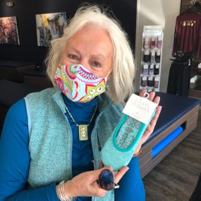 This lovely lady found the perfect pair of grips socks
