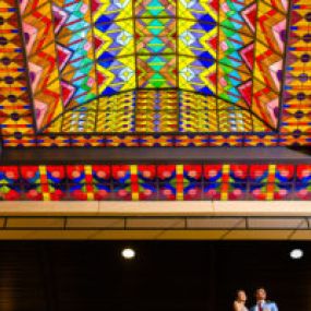 Pacific Palms Resort art-deco glass ceiling.