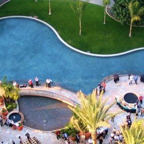 Sky view of the pool at Pacific Palms Resort.