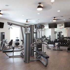 Fitness center with free weights  and multiple cardio machines