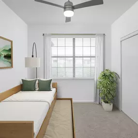 Den guest flex space with carpet, ceiling fan, and closet at Camden Stoneleigh apartments in Austin, TX