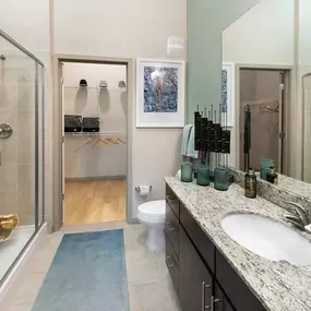 Spacious bathrooms and closets