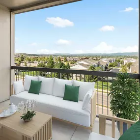 Spacious balcony with mountain views at Camden Lincoln Station Apartments in Lone Tree, CO