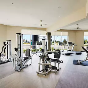 Fitness center exercise equipment at Camden Lincoln Station Apartments in Lone Tree, CO