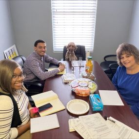 Winston joined the office huddle this morning and Katrina surprised us with breakfast to get Monday started!