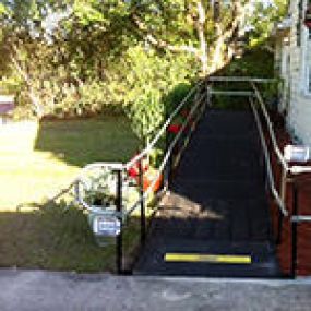 The Amramp North Florida team installed this small threshold ramp to make it easier to get up the one step at the front door of this Fernandina Beach, FL home