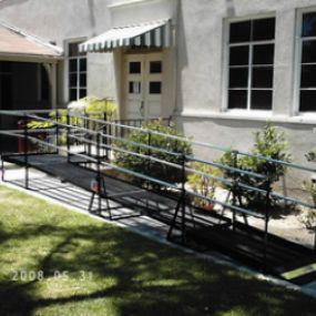 A modular wheelchair ramp rental installed at a Baptist Church for election day.
