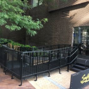The Serafina Restaurant in Boston opened a summer beer garden this year and needed to provide wheelchair access from the restaurant to the garden area. The Amramp Boston team installed this code compliant commercial ramp for the summer. The Amramp team will take it down in the fall, store it for the winter and re-install it every spring.