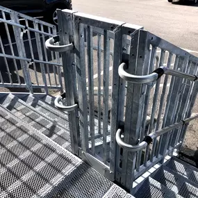 The Boston Amramp team installed this galvanized steel ramp with stairs at the Boston Bowl bowling alley in Boston, MA.