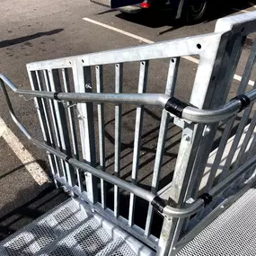 The Boston Amramp team installed this galvanized steel ramp with stairs at the Boston Bowl bowling alley in Boston, MA.