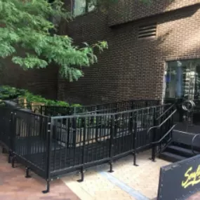 The Serafina Restaurant in Boston opened a summer beer garden this year and needed to provide wheelchair access from the restaurant to the garden area. The Amramp Boston team installed this code compliant commercial ramp for the summer. The Amramp team will take it down in the fall, store it for the winter and re-install it every spring.