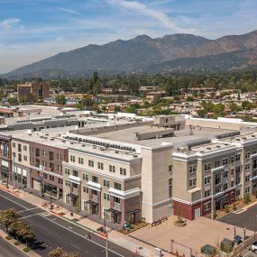 Aerial view of The Huntington luxury apartments in Duarte, CA.