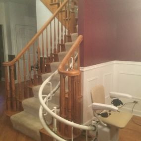 This Walworth, WI resident now has access to the upper floor with a curved stairlift installed by Amramp Southeastern WI.