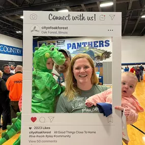 Family photos are a little hard when one is dressed as a floppy headed dinosaur and the other is a squirrelly 8 month old LOL Oak Forest thank you for the photo op! ????