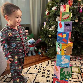 The many stages of excitement when you complete an awesome block tower without knocking any over! (But knocking them over is a big part of the fun, too!)