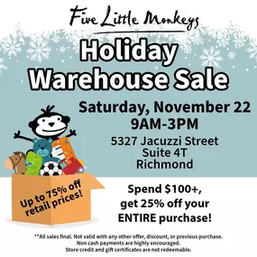 This Saturday is our HUGE Holiday Warehouse Sale!
