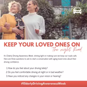 As we gather with family this holiday season, it’s the perfect time to check in on our aging loved ones' driving habits. ????✨ During Elderly Driving Awareness Week, these questions will help determine if it might be time to have a conversation about alternate transportation options. Keeping the roads safe for everyone is a shared responsibility. Let's start the conversation with care and understanding.