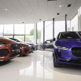 Jaguar cars inside the Stockton On Tees showroom