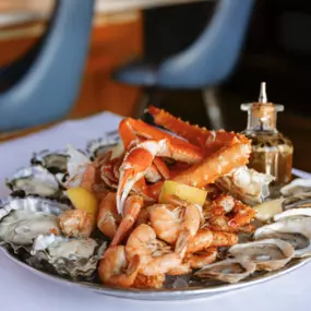 Plate of oysters, lobster, and shrimp