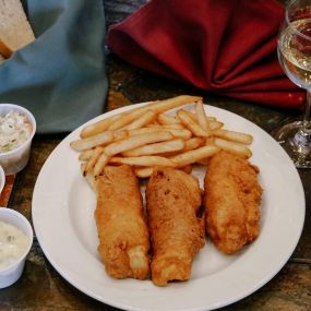 Beer Battered Cod & Fries at Tail Feathers Bar & Grill Friday Night Fish Fry in Lake Geneva, WI