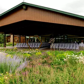 Outdoor wedding ceremony at Hawk's View Weddings Overlook Terrace, Hawk's View Golf Club, Lake Geneva, WI