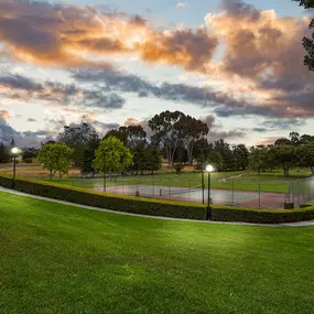 Beautiful dusk view of tennis court