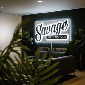 Inside the Savage Enterprises front desk lobby.
