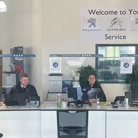 Reception area inside of the Peugeot Service Centre York