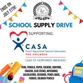 Join our office in supporting the Fayetteville Junior Civic League! ✨ We’re thrilled help sponsor a school supply drive for CASA of Northwest Arkansas, an organization dedicated to providing a consistent voice, safe homes, and promising futures for children in foster care. Your contribution ensures these children have the tools they need for a brighter tomorrow. ???????? #SupportCASA

Donations can be dropped off during our office hours 9AM-5PM at our Fayetteville campus!

????2503 N Hiram Davis