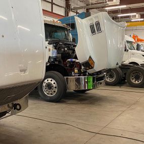 Trucks being serviced at RDO Truck Center in Fargo, ND.