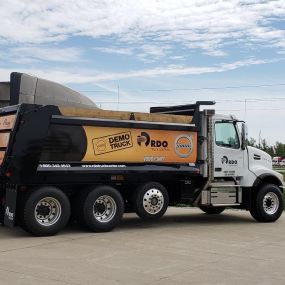 A dump truck demo truck at RDO Truck Center in Fargo, ND.