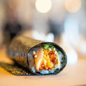 A specialty hand roll at a North County sushi bar, Temaki Bar.