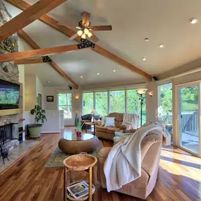 Cool two-story Topsider Home, built in Ojai, CA, with panoramic mountain views, and a spacious and elegant casual living, open floor plan.