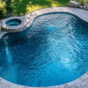 Pool design with spa and stone deck