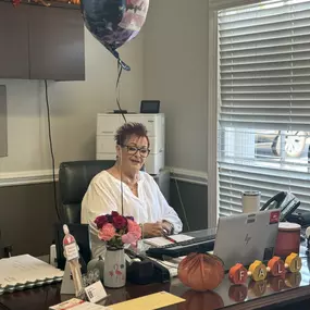 Working hard on her work anniversary!