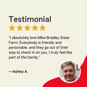 Thanks for this great review, Ashley!! You ARE a part of the Mike Bradley State Farm Family; we appreciate you!